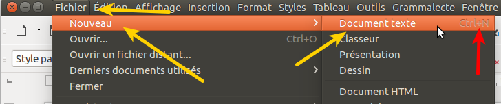 Fichier / Nouveau / Document texte