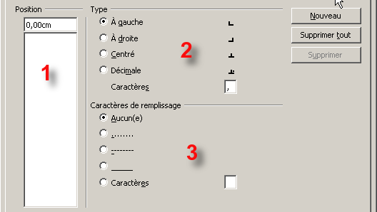 Zones de la boîte de dialogue