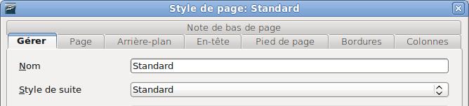 Onglets de formats de pages