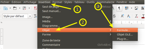 Insertion > Objet > Formule